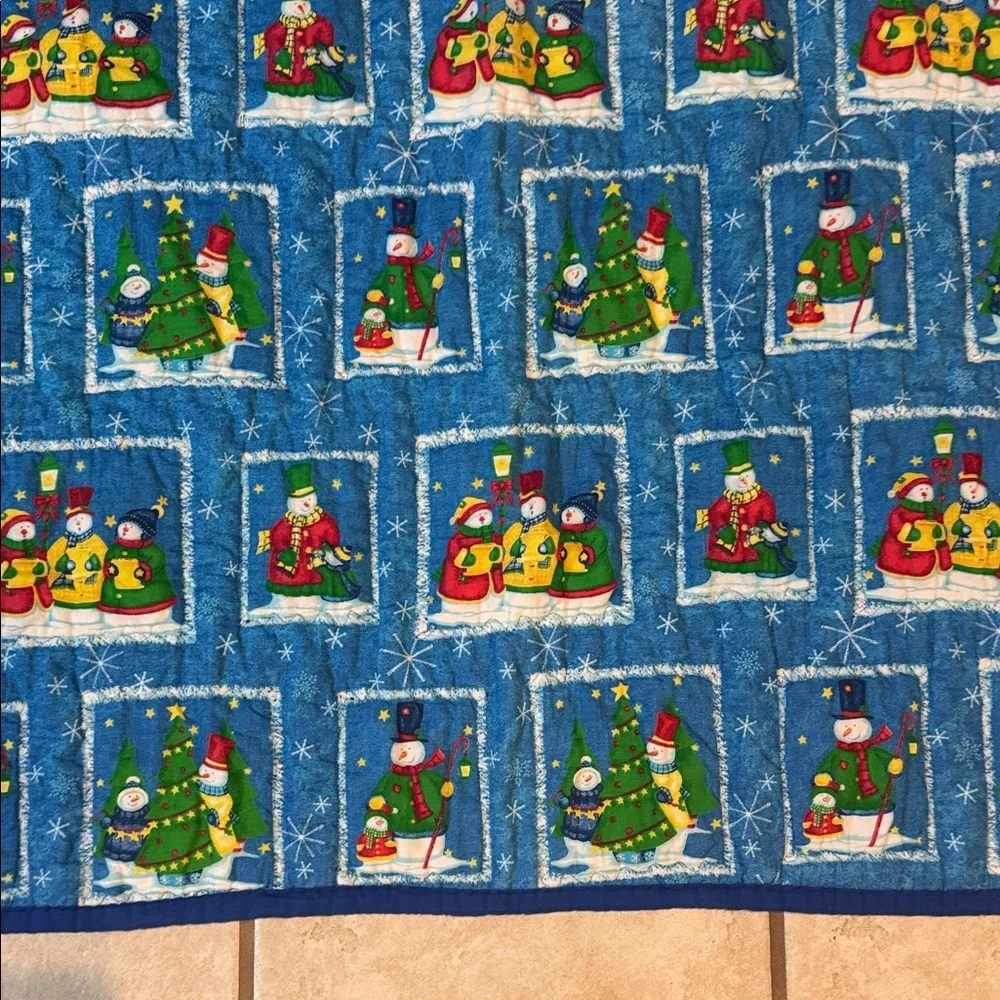 Festive Blue Snowman Holiday Quilt